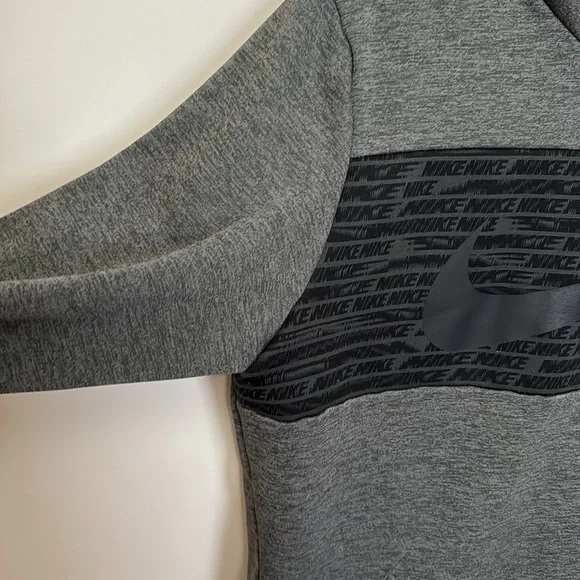 Nike Dri-Fit Space Dye Hoodie Sweatshirt Grey Black funnel neck medium fleece - Picture 4 of 8